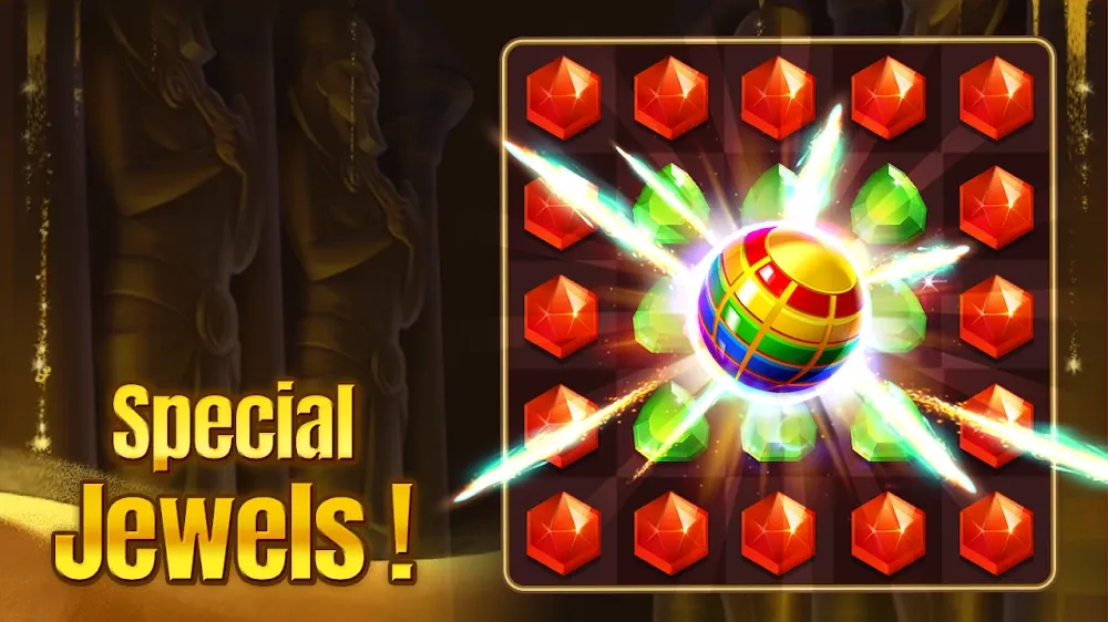 Captura de Cleopatra's Jewels com uma esfera listada a limpar gemas vermelhas e verdes